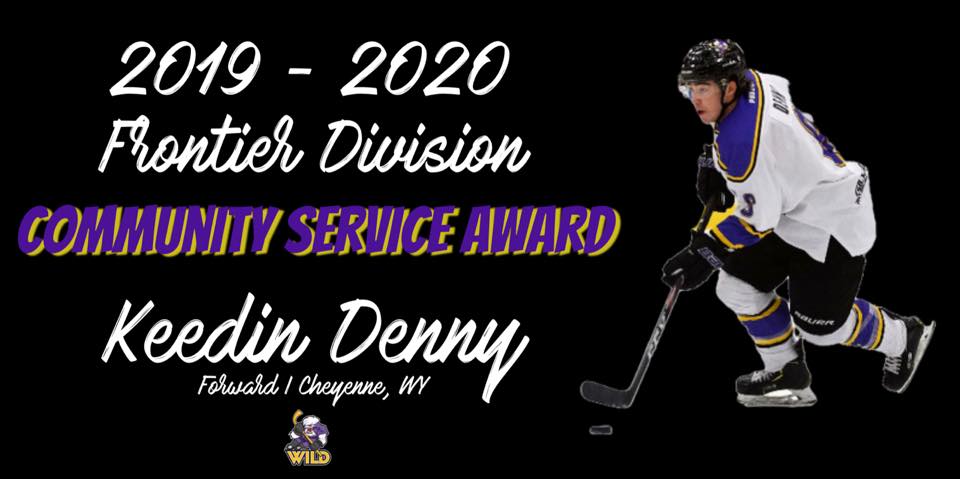 Keedin Denny receives the NA3HL Frontier Division Community Service Award